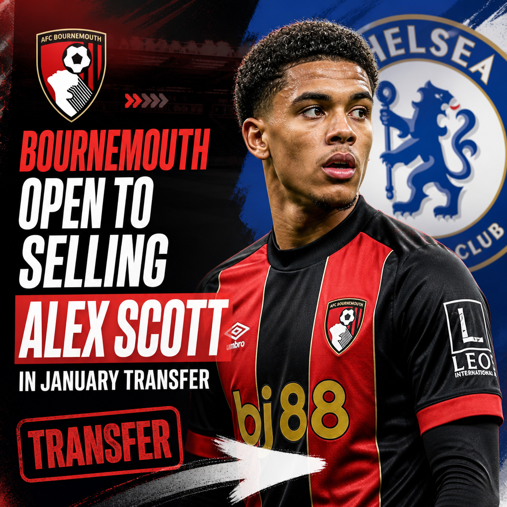 Alex Scott in a Bournemouth kit on the football pitch during a match.