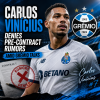 Carlos Vinícius gestures during a press conference denying pre-contract rumors amid Grêmio transfer talks.