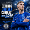 Cole Palmer signing a contract, extending his Chelsea FC stay until 2034 with club officials.