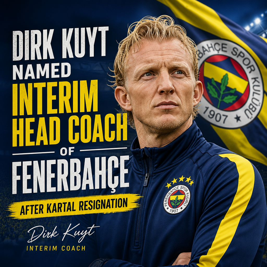 Dirk Kuyt poses in Fenerbahçe gear, named interim head coach after Kartal's resignation.