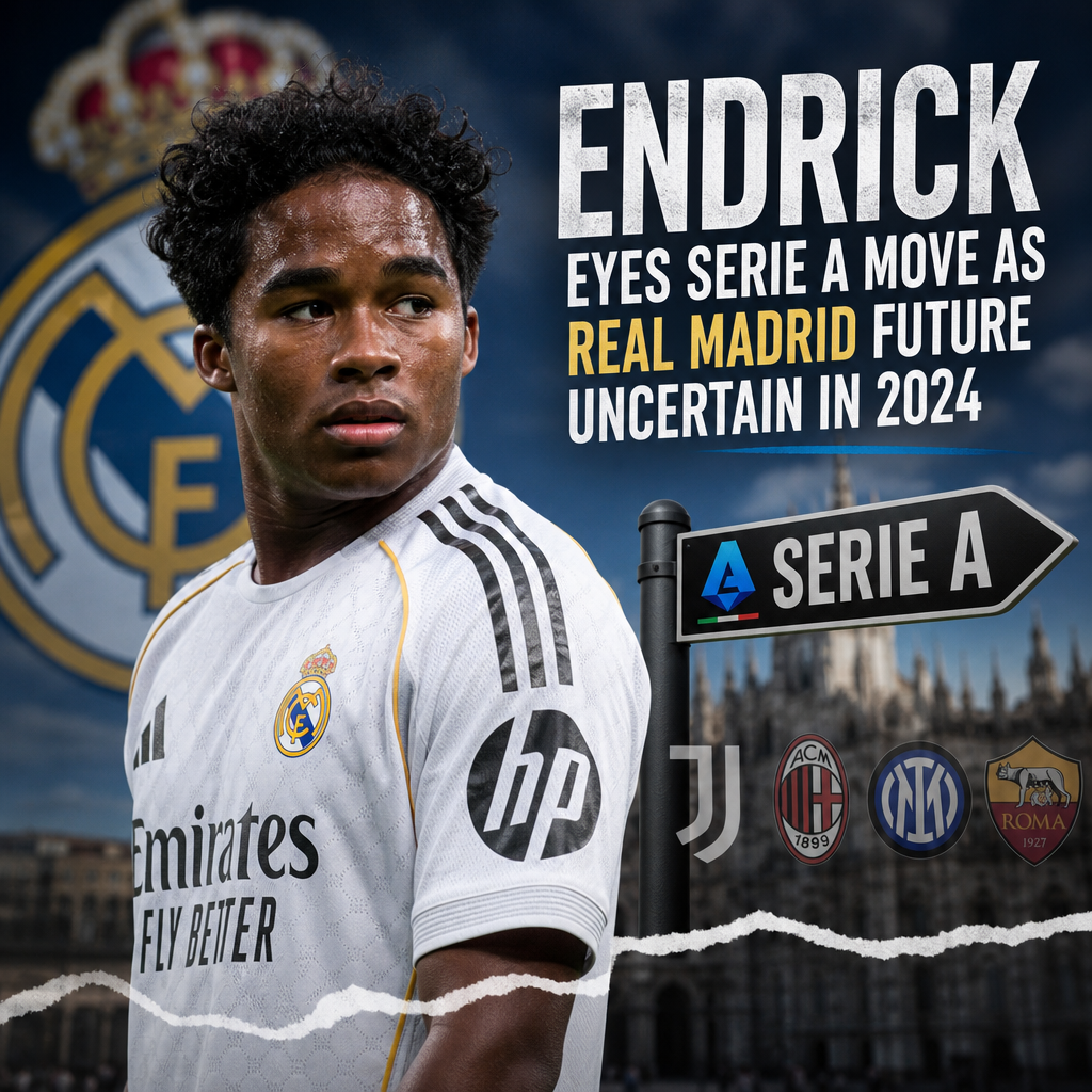 Close-up of Endrick's focused eyes, highlighting his Serie A transfer consideration amid Real Madrid future doubts.