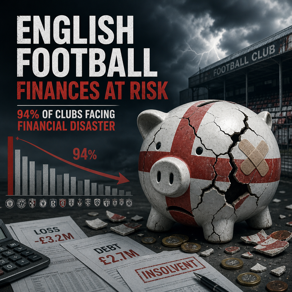 Graph showing 94% of English football clubs at risk of financial crisis and insolvency in 2024.