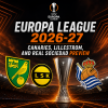 Preview image showing logos of Canaries, Lillestrom, and Real Sociedad for UEFA Europa League 2026-27.