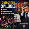 FC Barcelona players on the field with a frustrated president, highlighting injuries and international break challenges.