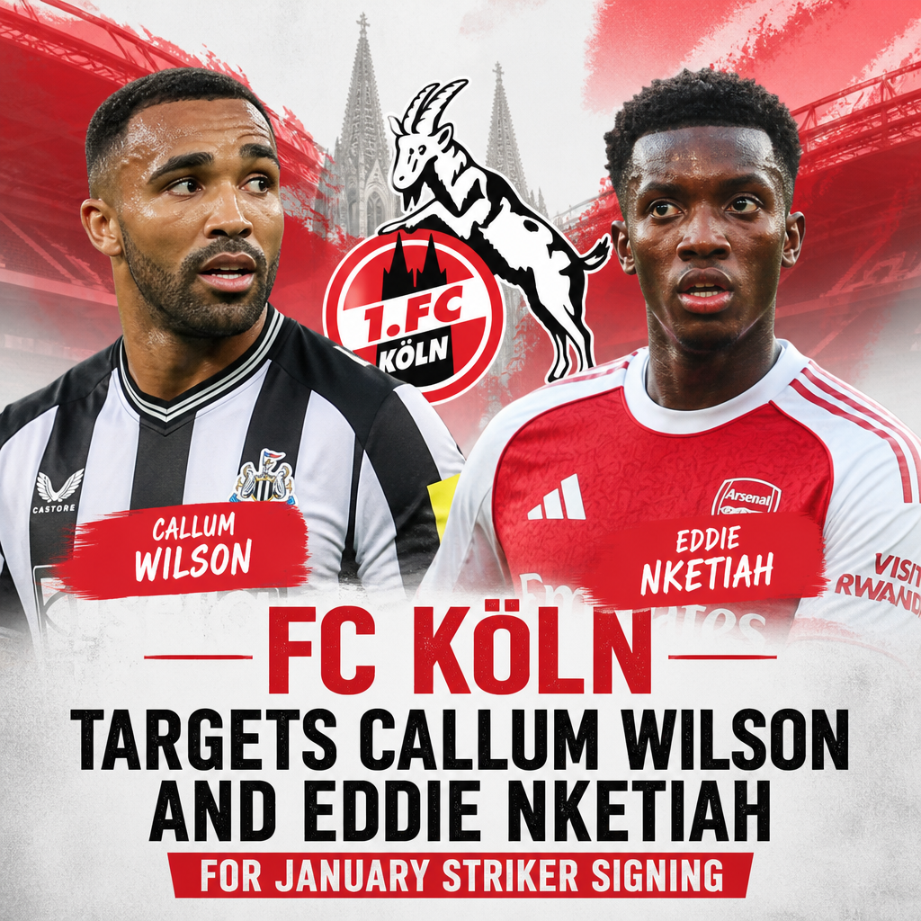 FC Köln football club considers signing Callum Wilson and Eddie Nketiah as strikers in January transfer window.