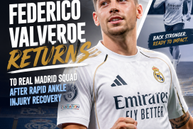 Federico Valverde on the field, celebrating as he returns to Real Madrid squad after ankle injury recovery.
