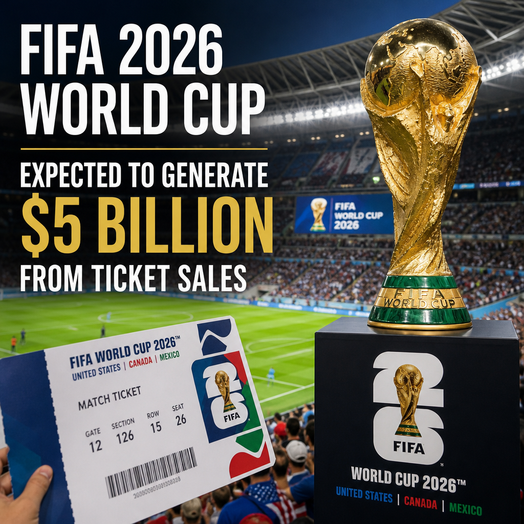 Map showing FIFA 2026 World Cup host cities across the United States, Canada, and Mexico labeled with expected ticket revenue
