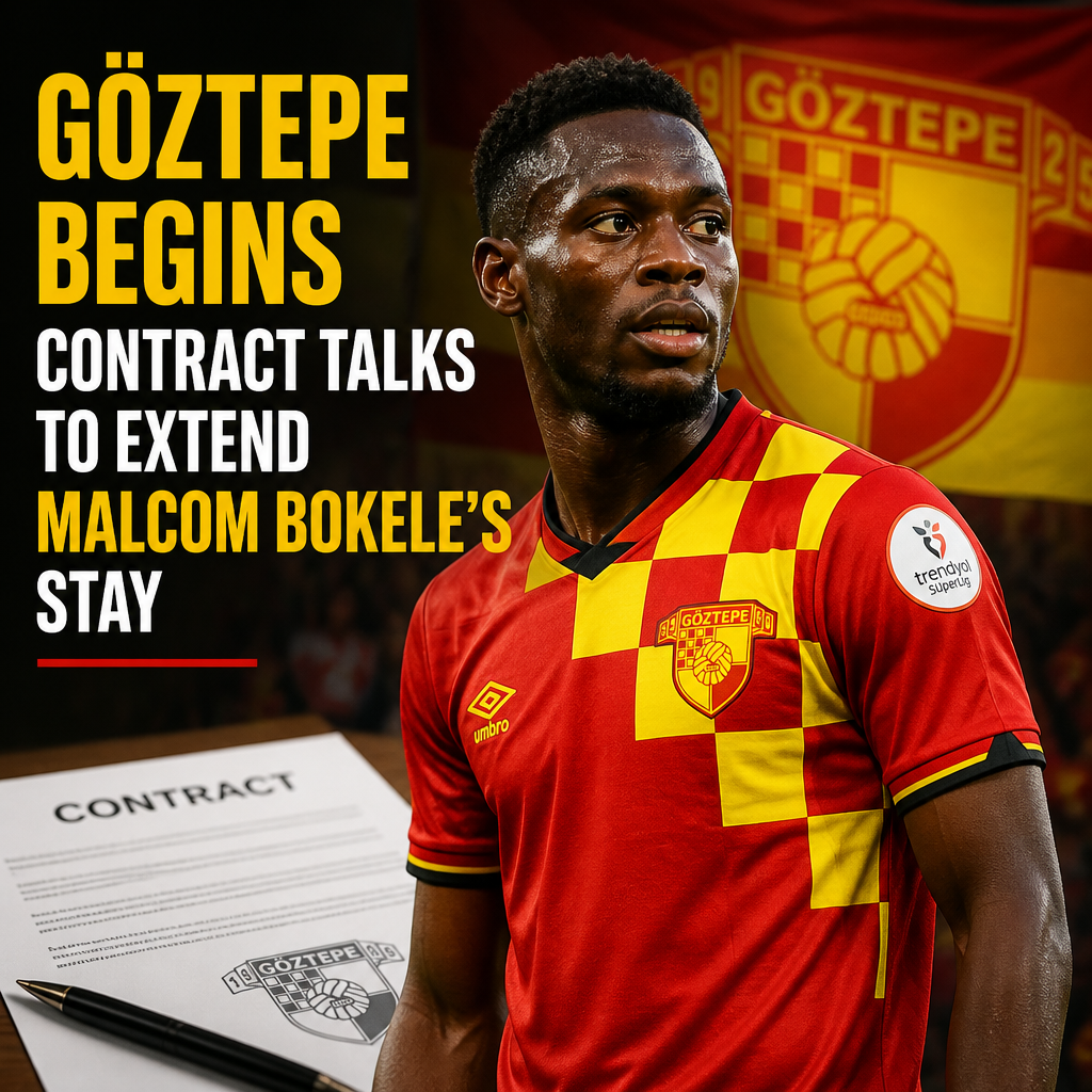 Malcom Bokele in Göztepe jersey during a football match, focused on the game.