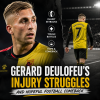 Gerard Deulofeu sitting on the pitch, holding his injured leg, showing determination during recovery.
