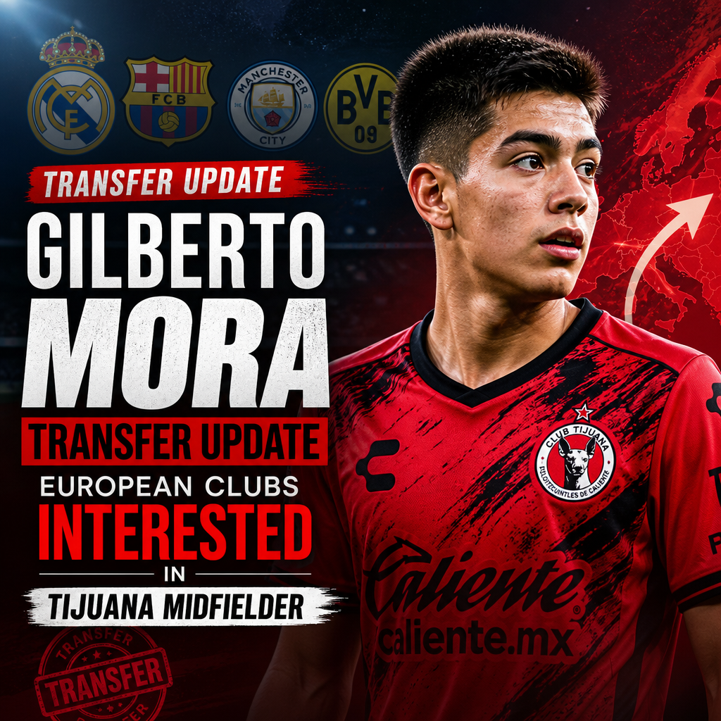 Profile image of Gilberto Mora with logos of European football clubs showing transfer interest.