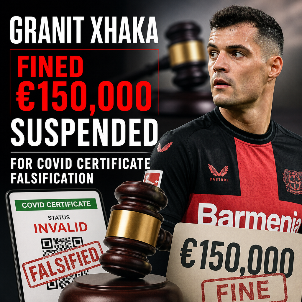 Granit Xhaka wearing a football jersey, looking serious during a match.