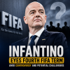 FIFA President Gianni Infantino speaking at a podium with a large FIFA logo in the background.