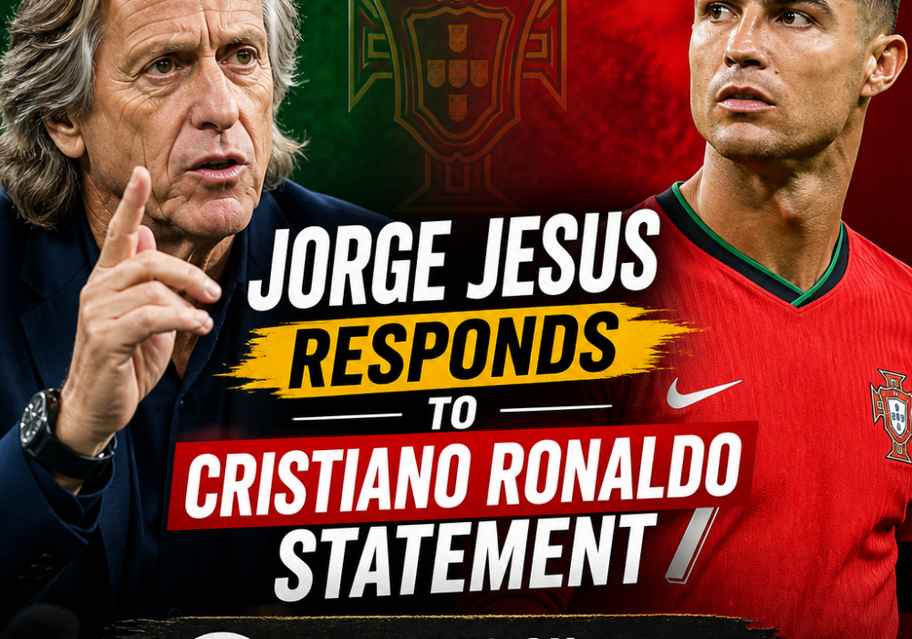 Jorge Jesus speaking at a press conference, wearing glasses and a navy blue shirt.