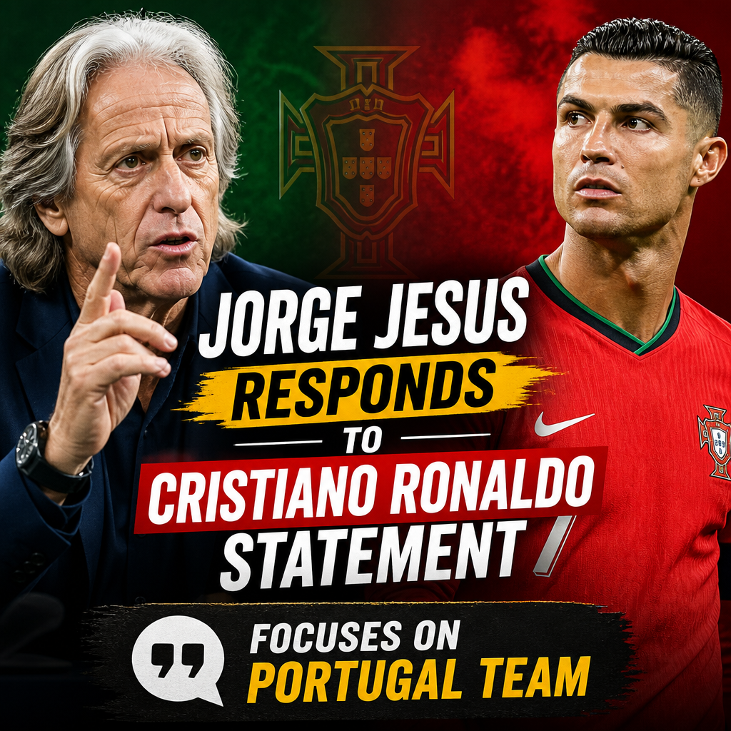 Jorge Jesus speaking at a press conference, wearing glasses and a navy blue shirt.