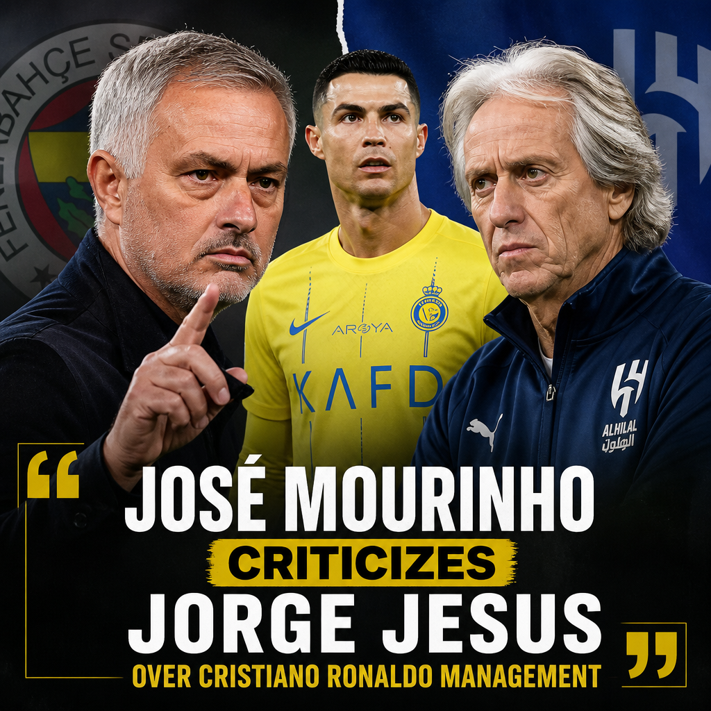 José Mourinho speaking at a press conference, expressing criticism with a serious expression.