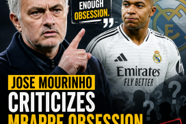 Jose Mourinho speaking passionately during a press conference with a Real Madrid logo in the background.