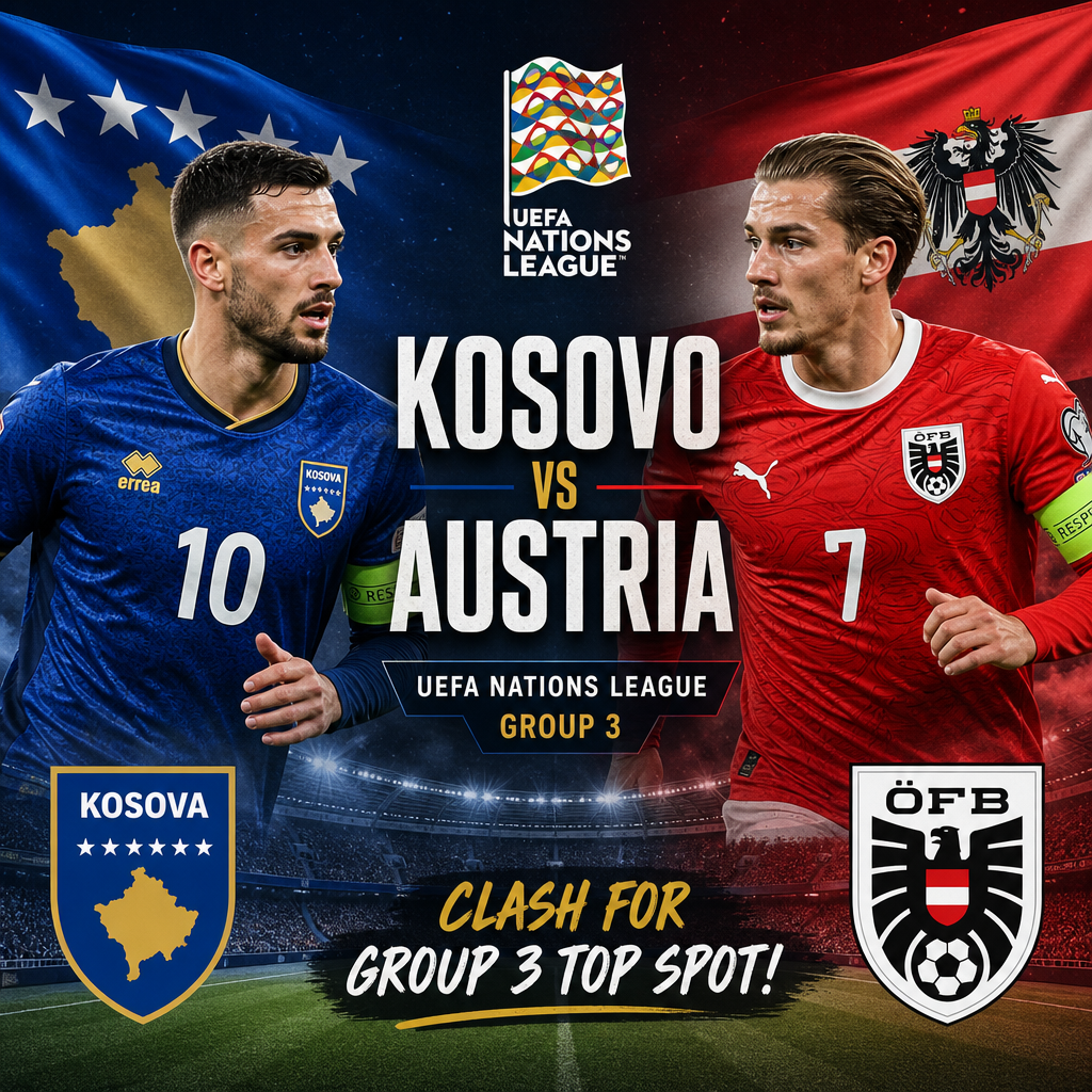 Kosovo and Austria team captains face off during UEFA Nations League Group 3 match preview.