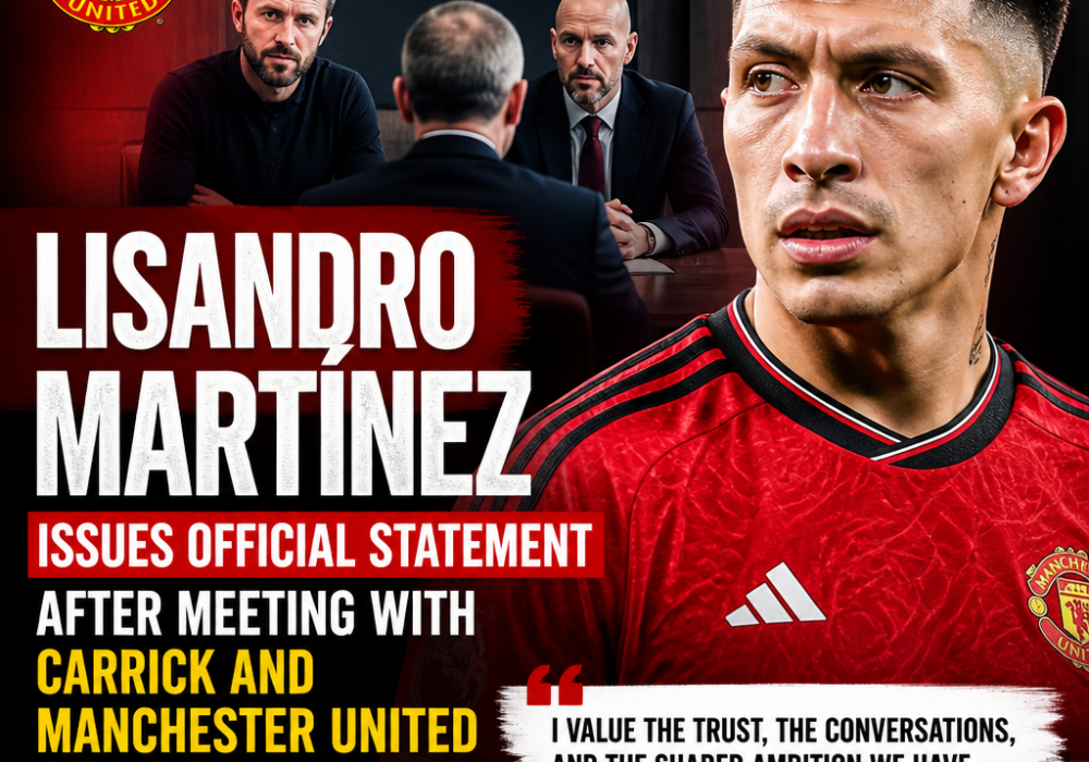 Lisandro Martinez giving an official statement after meeting with Carrick and Manchester United directors.