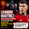 Lisandro Martinez giving an official statement after meeting with Carrick and Manchester United directors.