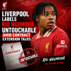 Liverpool players celebrate on the pitch as Rio Ngumoha looks on during contract extension discussions.