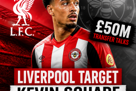 Winger Kevin Schade in a Brentford jersey during a match, targeted by Liverpool for a £50 million transfer.