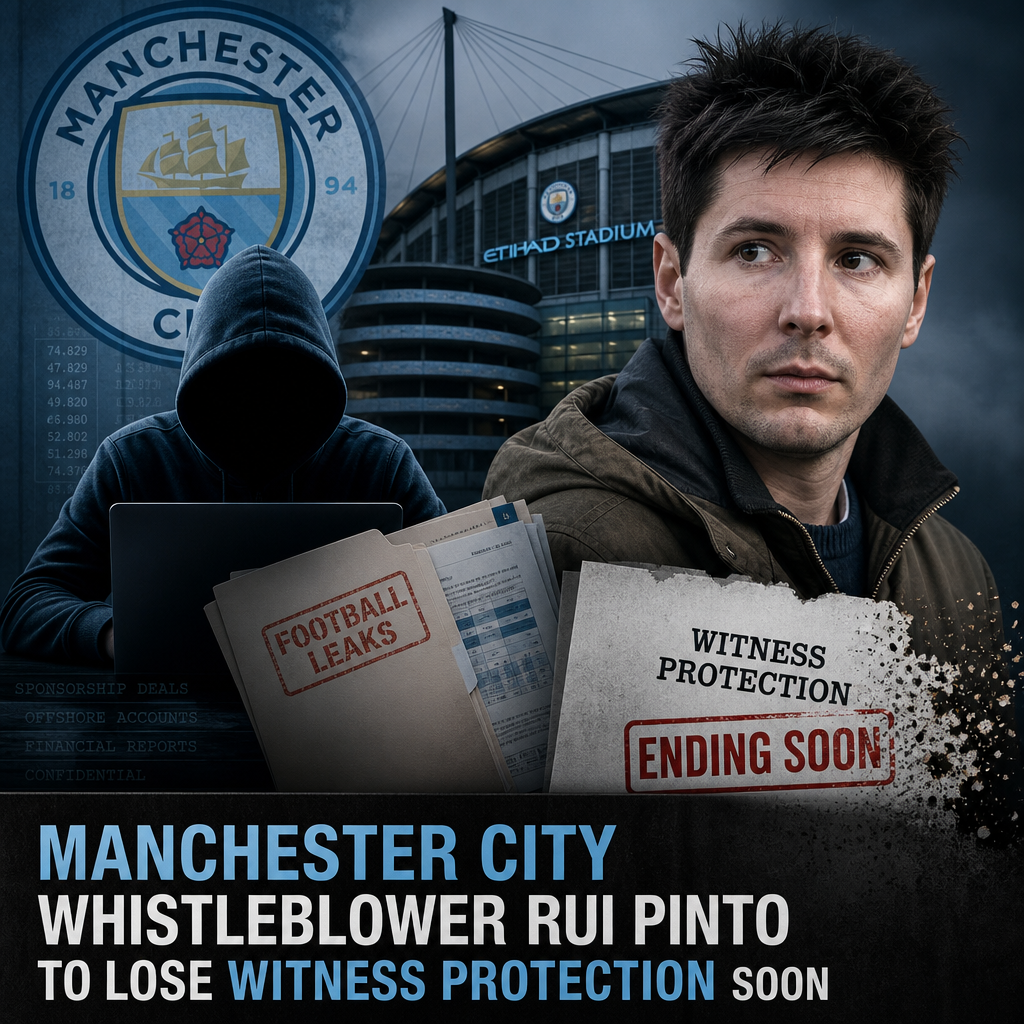 Photo of Rui Pinto wearing a protective hood and mask, stepping out of a vehicle amid media presence.