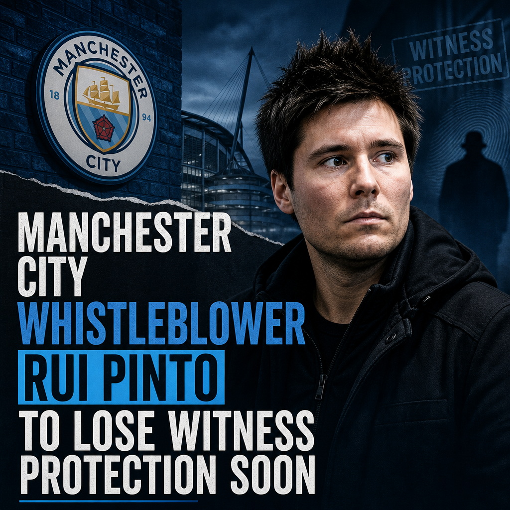 Portrait of Rui Pinto, Manchester City whistleblower, looking serious against a dark background.