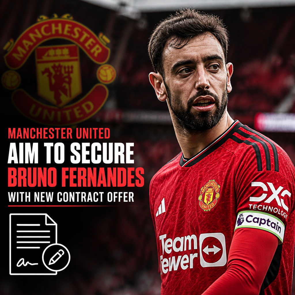 Bruno Fernandes in Manchester United kit, celebrating on the pitch during a match.