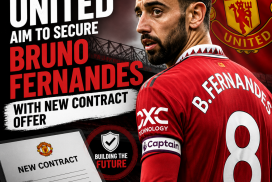 Bruno Fernandes in a Manchester United jersey, looking focused on the pitch during a match.