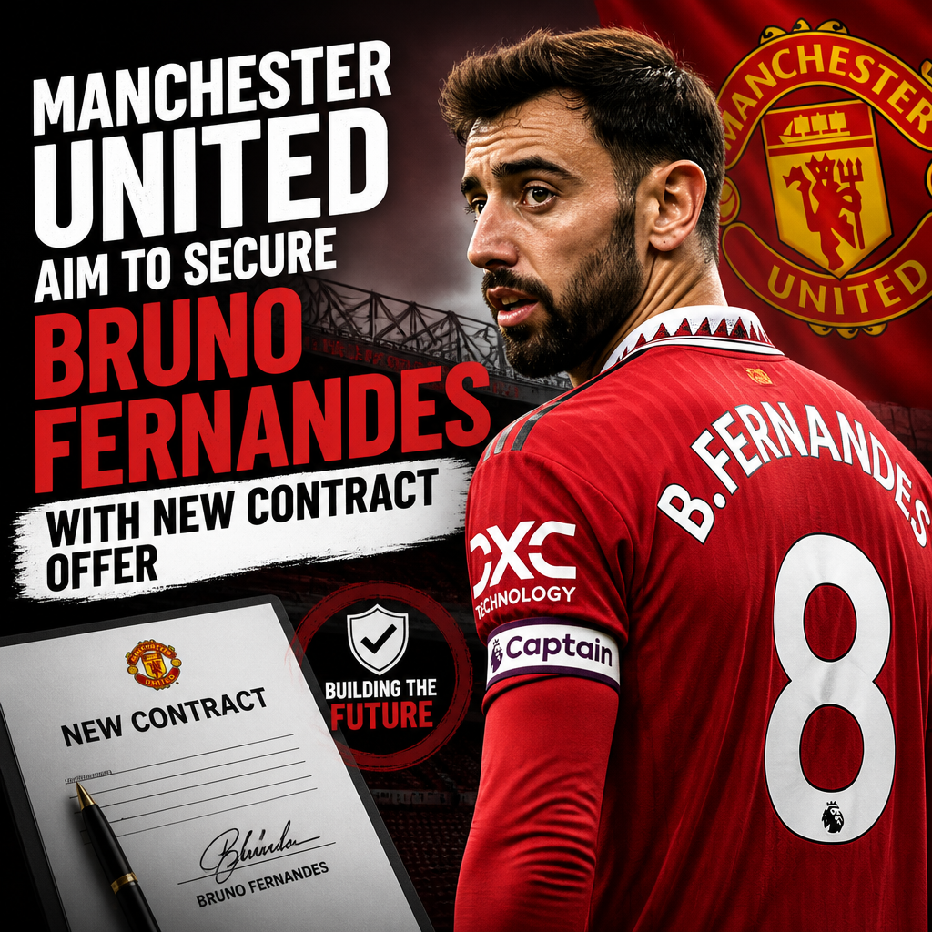 Bruno Fernandes in a Manchester United jersey, looking focused on the pitch during a match.