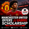 JJ Gabriel smiles in a Manchester United jersey, celebrating his scholarship amid transfer interest.