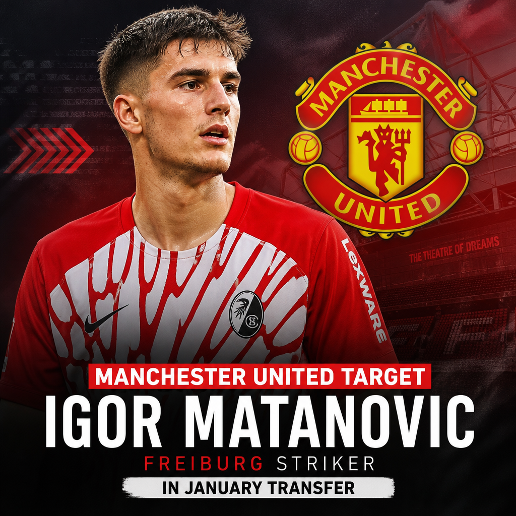 Freiburg striker Igor Matanovic in action, targeted by Manchester United for January transfer.