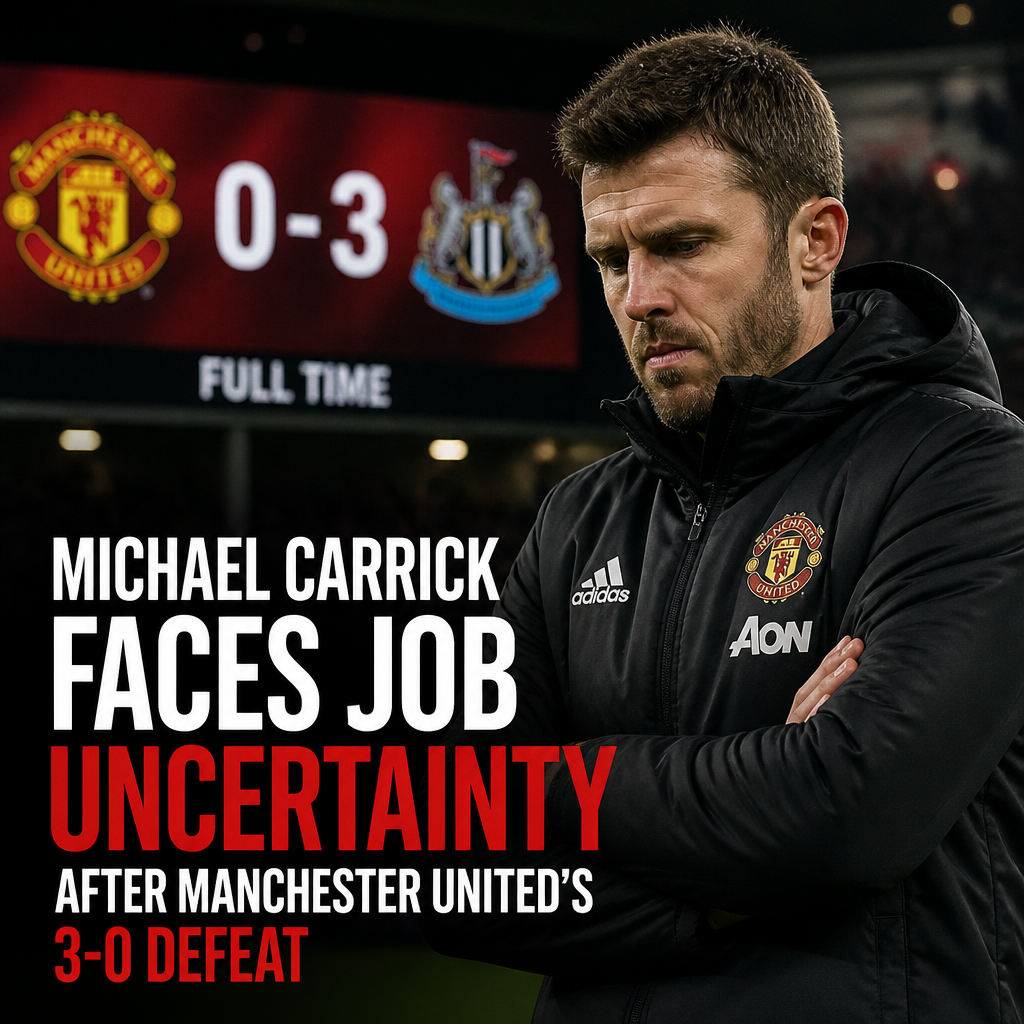 Michael Carrick looks concerned on the sideline during Manchester United's 3-0 loss to Newcastle.