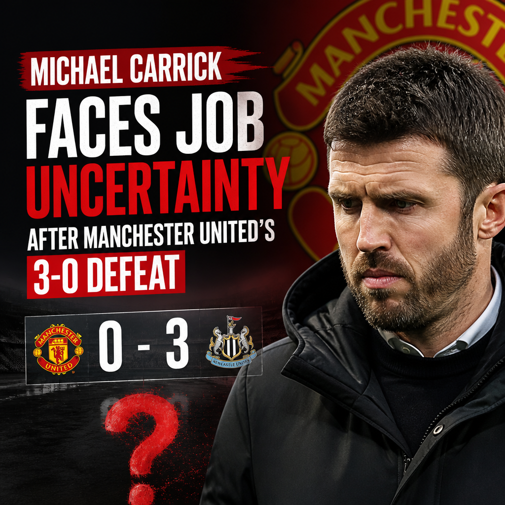 Michael Carrick looking concerned on the Manchester United bench during a match against Newcastle United.