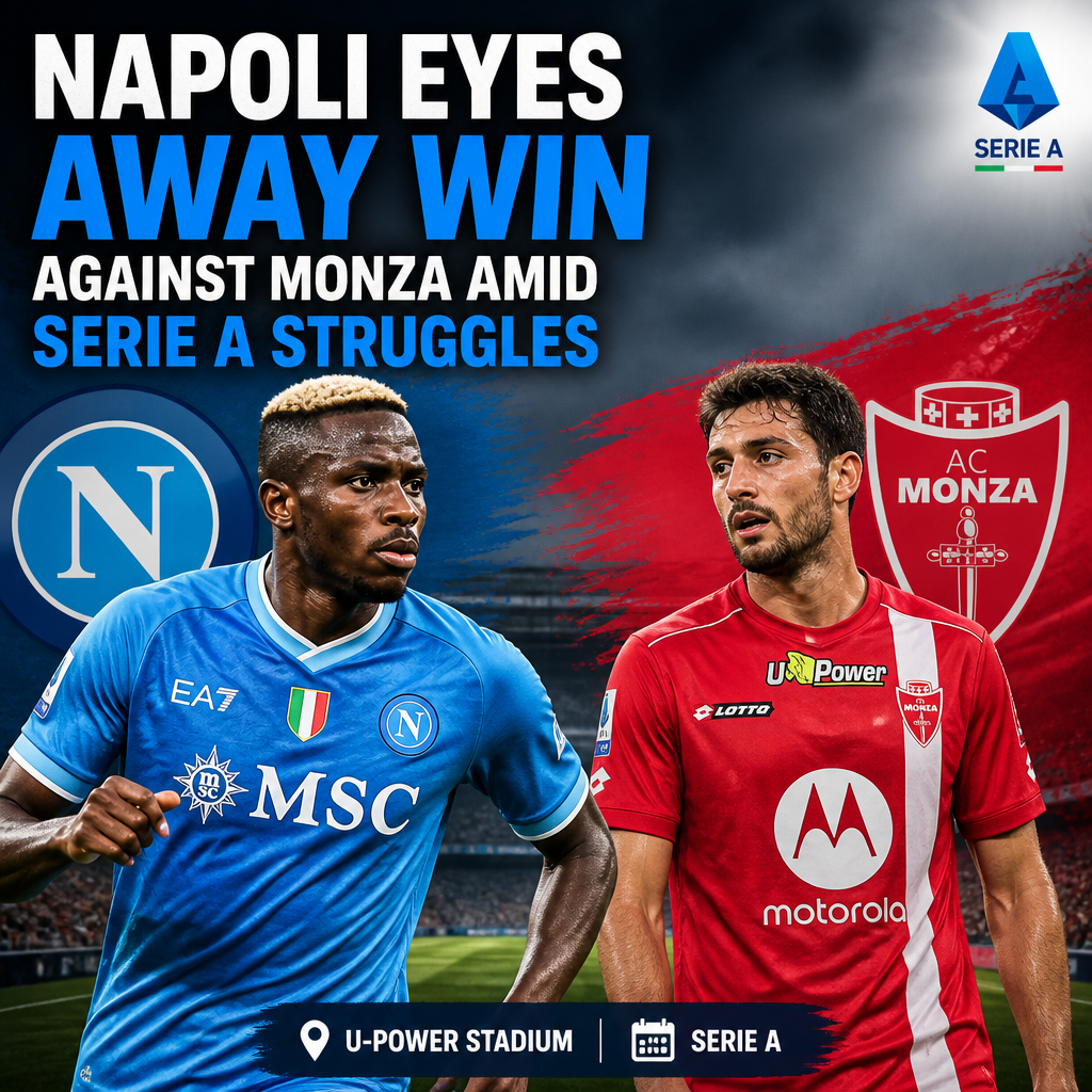 Napoli players celebrate a goal during their away match against Monza at U-Power Stadium in Serie A.