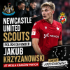 Newcastle United scouts watching Polish defender Jakub Krzyzanowski play in a Wisła Kraków match.