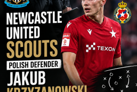 Newcastle United scouts watching Polish defender Jakub Krzyzanowski play in a Wisła Kraków match.