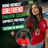 Thalyta Silva, girlfriend of Nuno Mendes, cheers for Portugal at the Estádio do Dragão stadium.