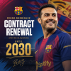 Pedro Rodríguez smiling while signing his contract renewal with FC Barcelona until 2030.
