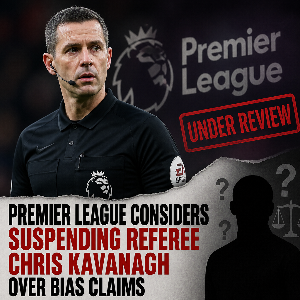 Premier League officials discuss referee Chris Kavanagh in a meeting room with laptops and documents.