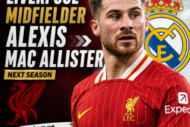 Alexis Mac Allister in action during a football match, targeted by Real Madrid for transfer.
