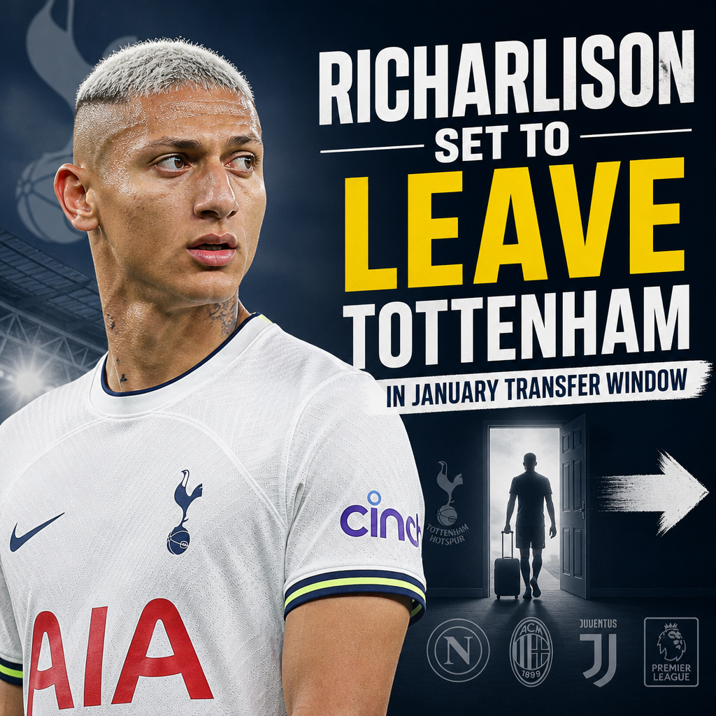 Richarlison wearing a Tottenham Hotspur jersey during a match, focused and in action on the field.
