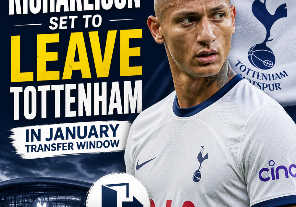 Richarlison in Tottenham Hotspur kit during a match, looking focused on the game.