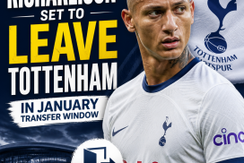 Richarlison in Tottenham Hotspur kit during a match, looking focused on the game.