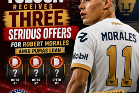 Toluca FC logo alongside images of Robert Morales with transfer offer icons representing interest from three clubs.