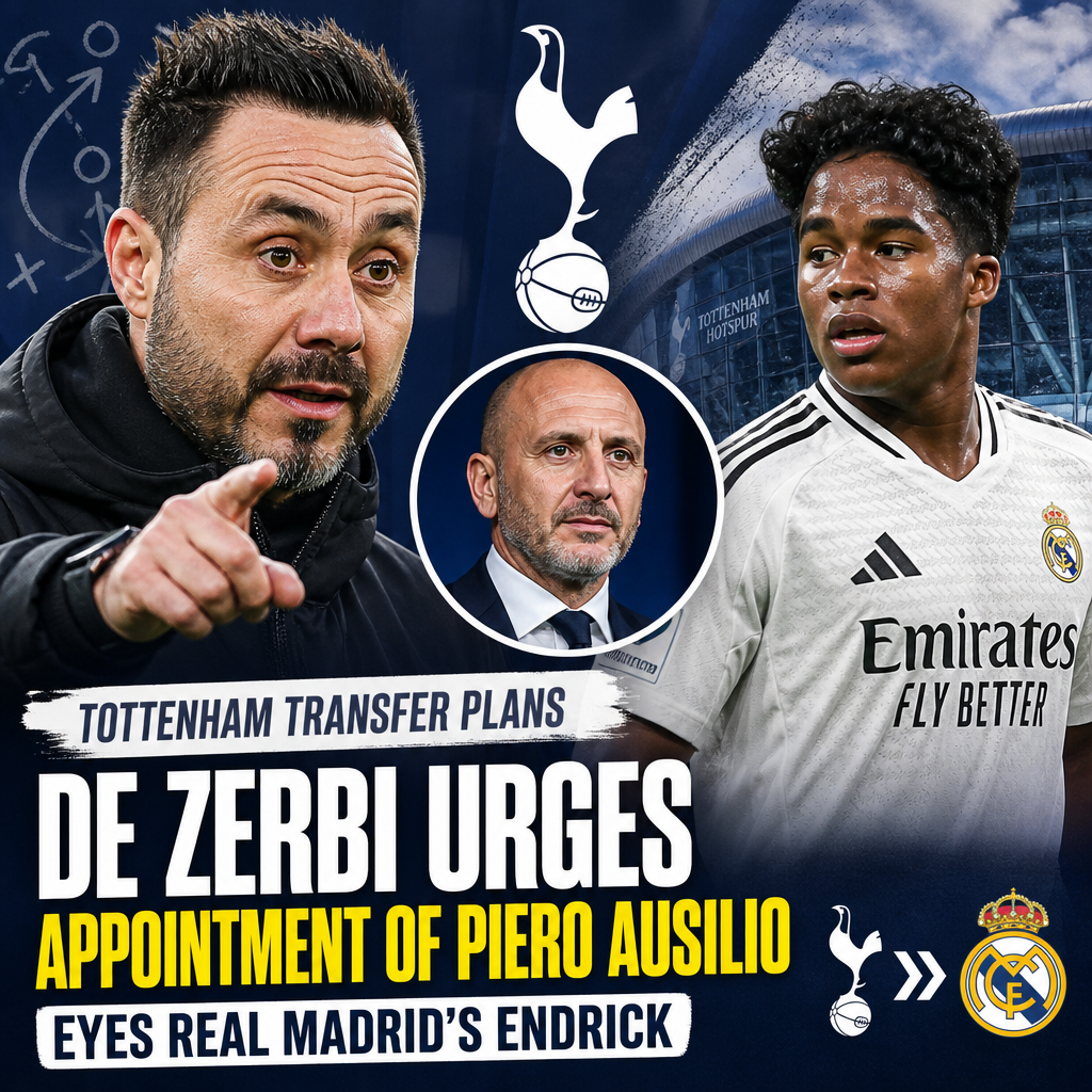Tottenham manager Roberto De Zerbi speaking passionately during a press conference.
