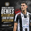 Udinese director speaking at press conference, denying rumors about Lorenzo Lucca's loan return.