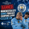 Manchester City players celebrate a goal amid news of their Champions League ban despite a 3-1 win.