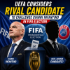 UEFA officials in a meeting room discussing potential rival candidates against Gianni Infantino for FIFA presidency.