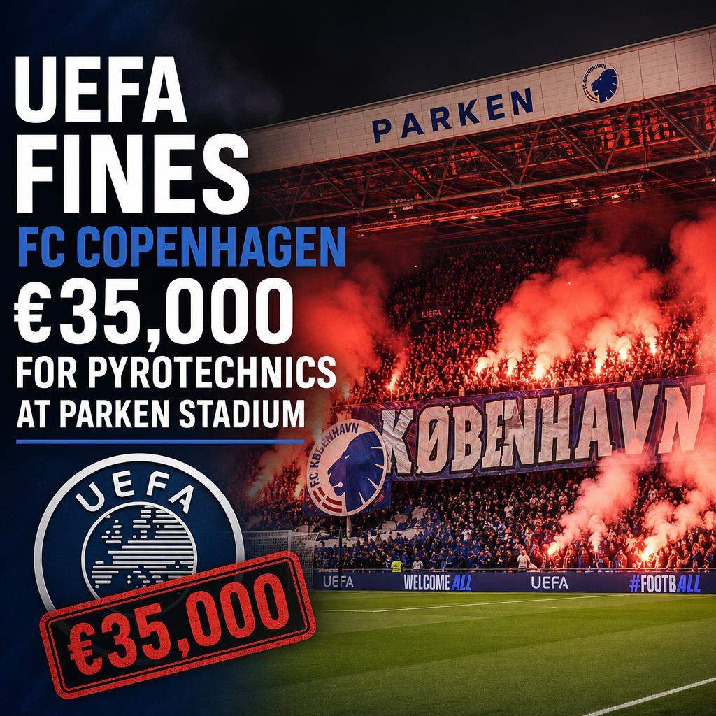 Football fans at Parken Stadium with pyrotechnics as UEFA fines FC Copenhagen €35,000.